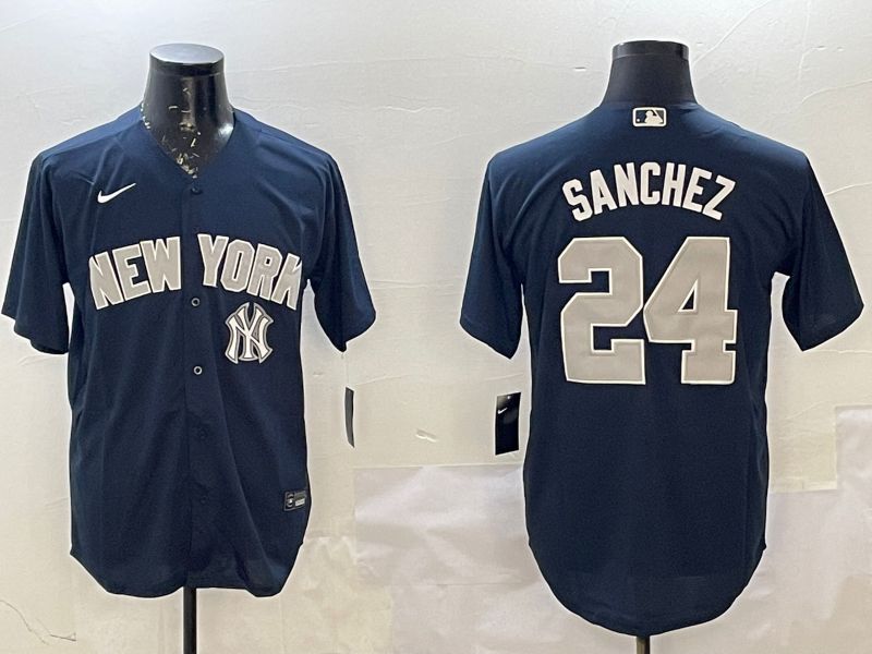 Men New York Yankees #24 Sanchez Blue Game 2025 Nike MLB Jersey style 5